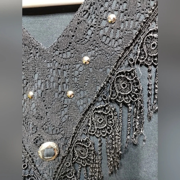 Sas'sa Western Blouse in Black with Silver Hardware Fringe Embellished Festival - Picture 2 of 5